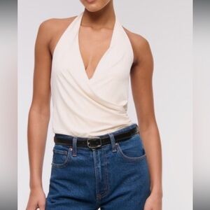 NWT Women’s Abercrombie & Fitch Small White Cream Halter Ruched Bodysuit